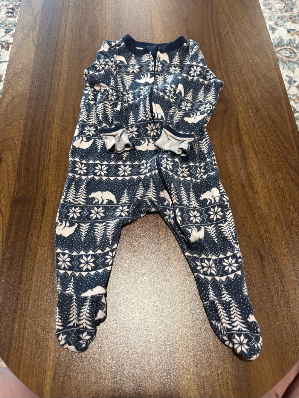 Old Navy Navy and White Polar Bear Fleece Footed Romper